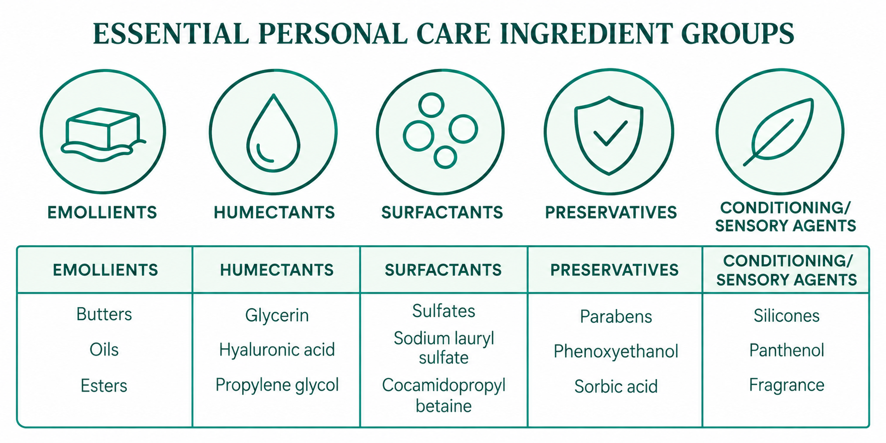 Essential Personal Care Ingredient Groups